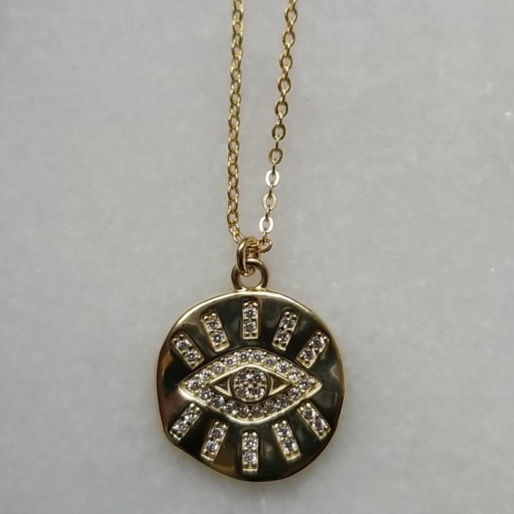 Gold disc Evil Eye gold plated sterling necklace